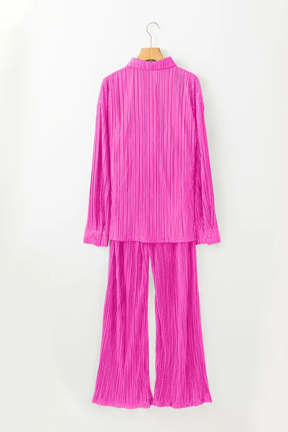 Rose Pleated Long Sleeve Shirt and Wide-Leg Trousers Set eAura