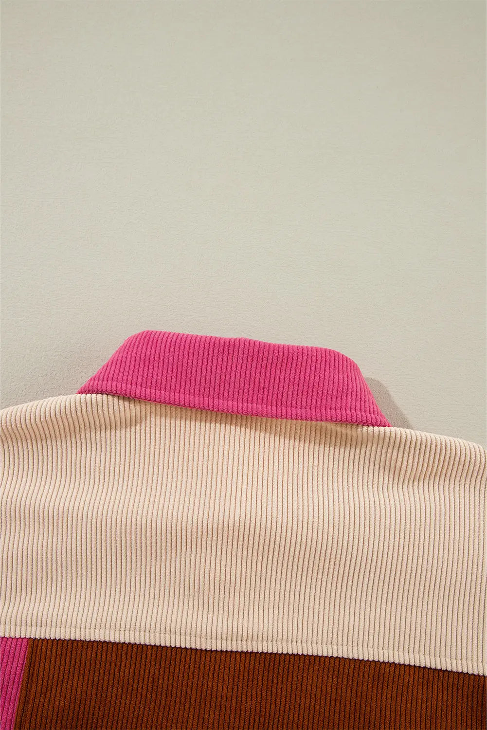 Rose Red Colourblock Curved Hem Corduroy Shacket with Pocket - eAura