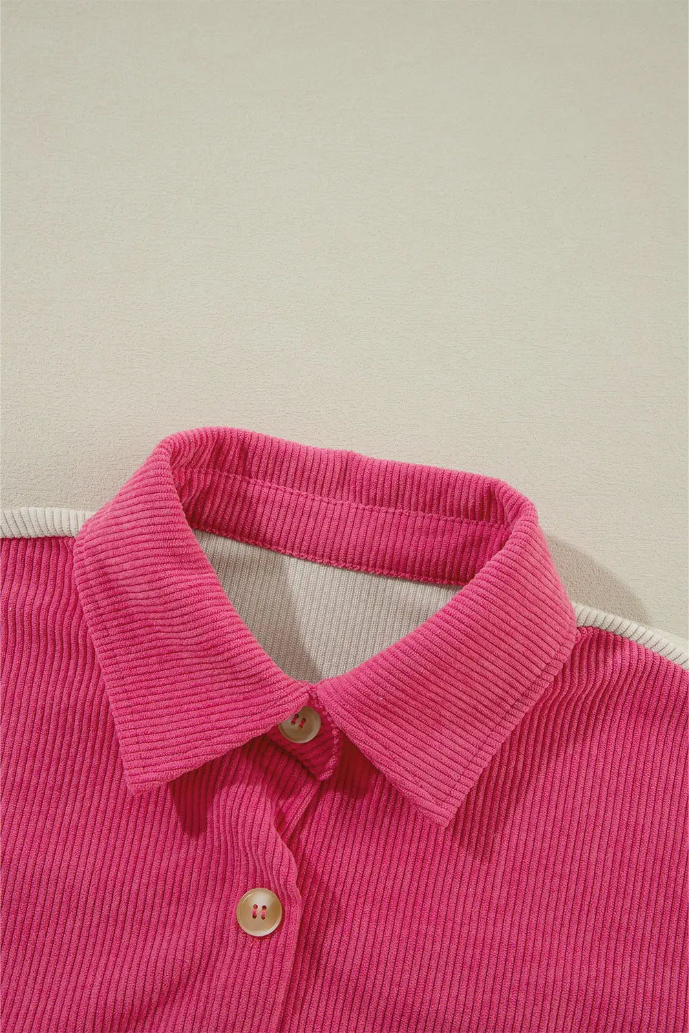 Rose Red Colourblock Curved Hem Corduroy Shacket with Pocket - eAura