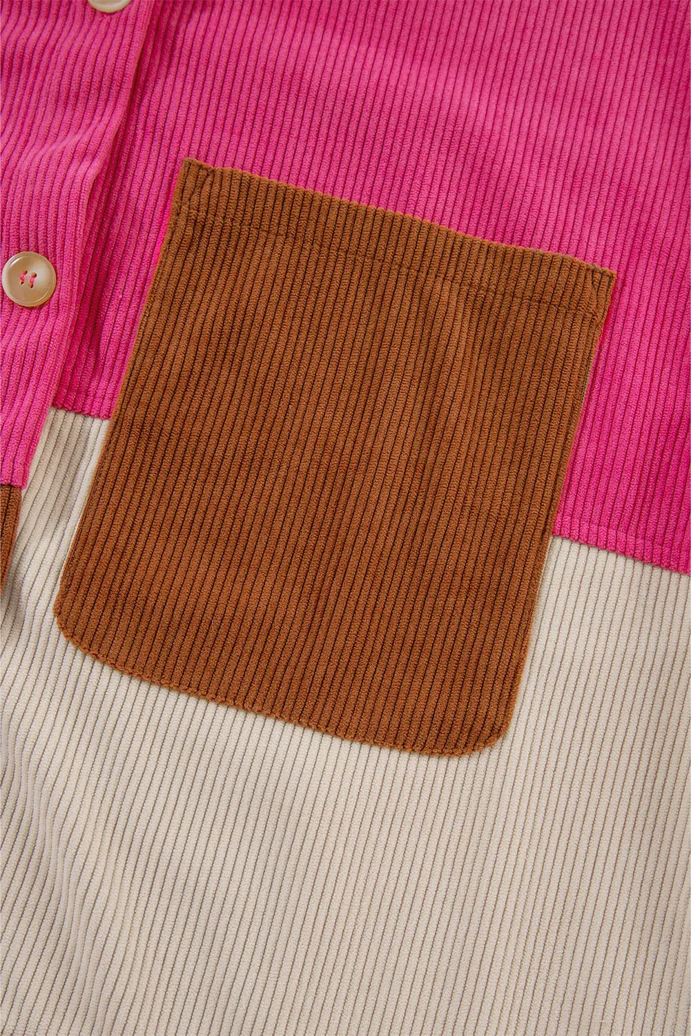 Rose Red Colourblock Curved Hem Corduroy Shacket with Pocket - eAura