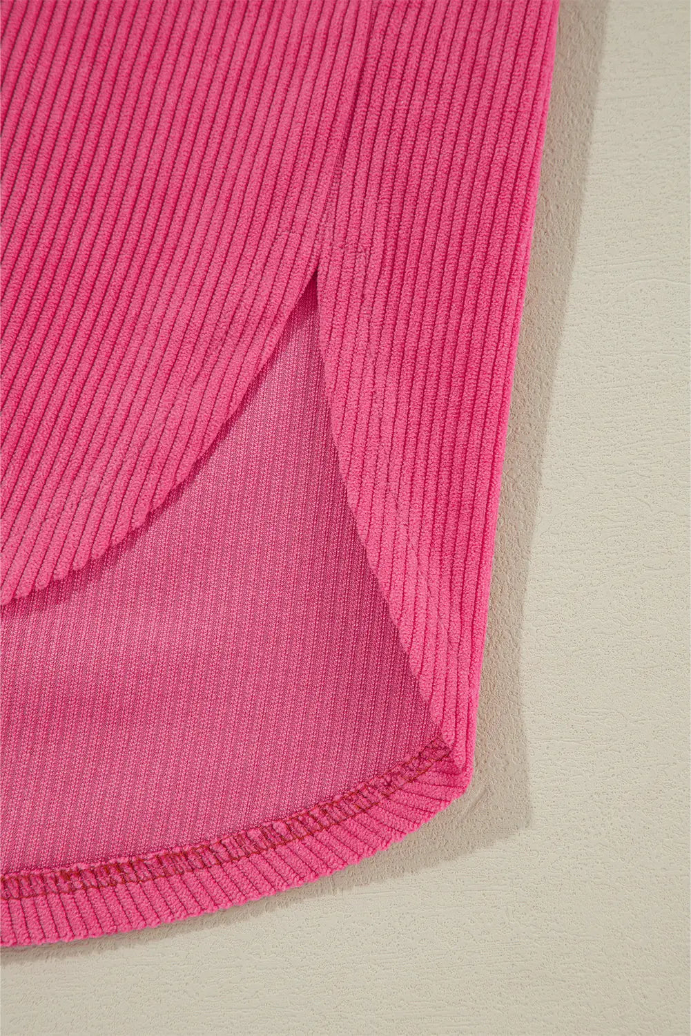 Rose Red Colourblock Curved Hem Corduroy Shacket with Pocket - eAura