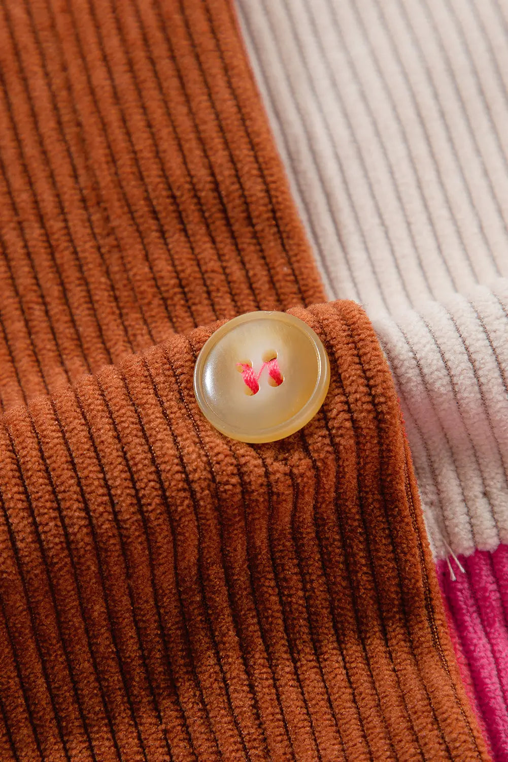 Rose Red Colourblock Curved Hem Corduroy Shacket with Pocket - eAura