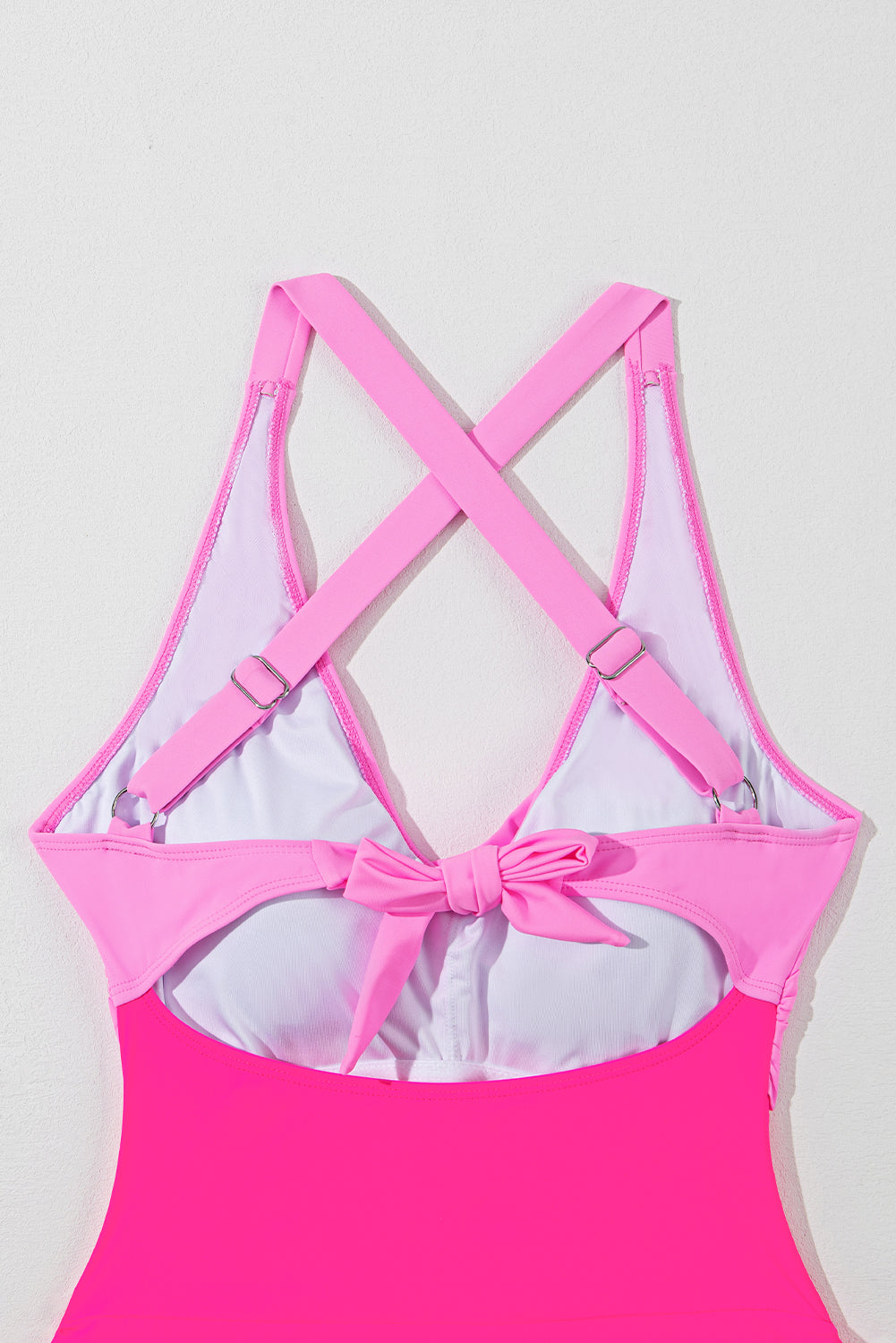 Rose Red Crisscross Straps Tie Back Flared One Piece Swimsuit - Swimwear/Swim Dresses