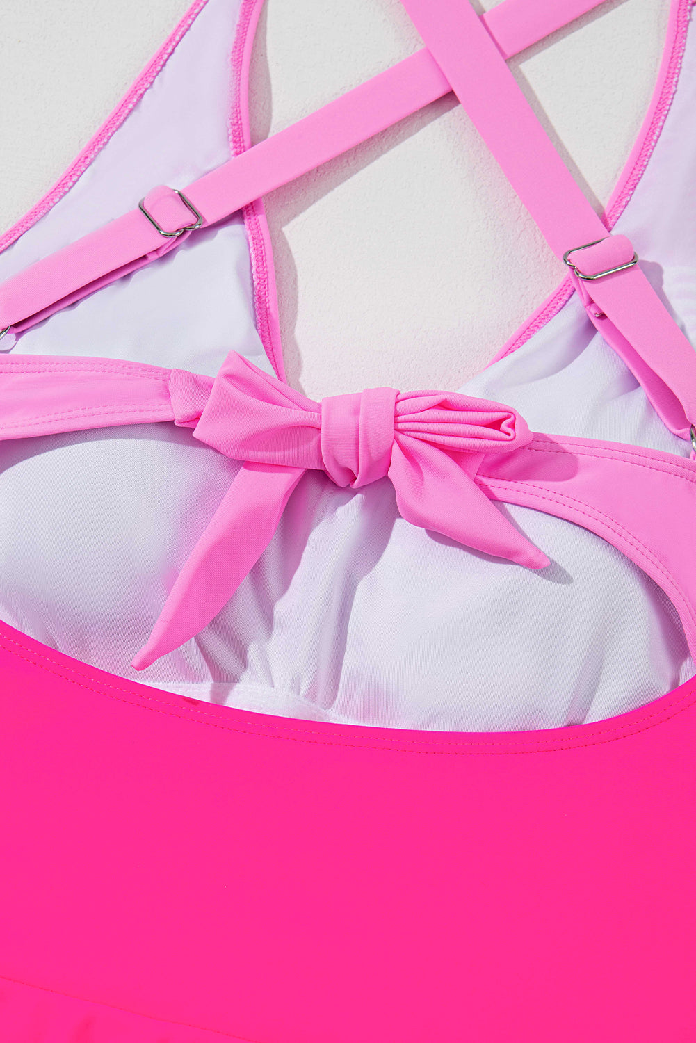 Rose Red Crisscross Straps Tie Back Flared One Piece Swimsuit - Swimwear/Swim Dresses