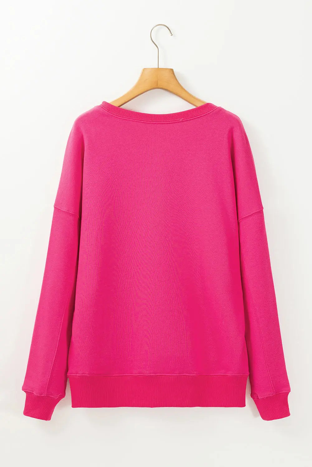 Rose Red Drop Shoulder Crisscross Stitching Pocketed Loose Sweatshirt Beagle Boutique Fashion Outlet