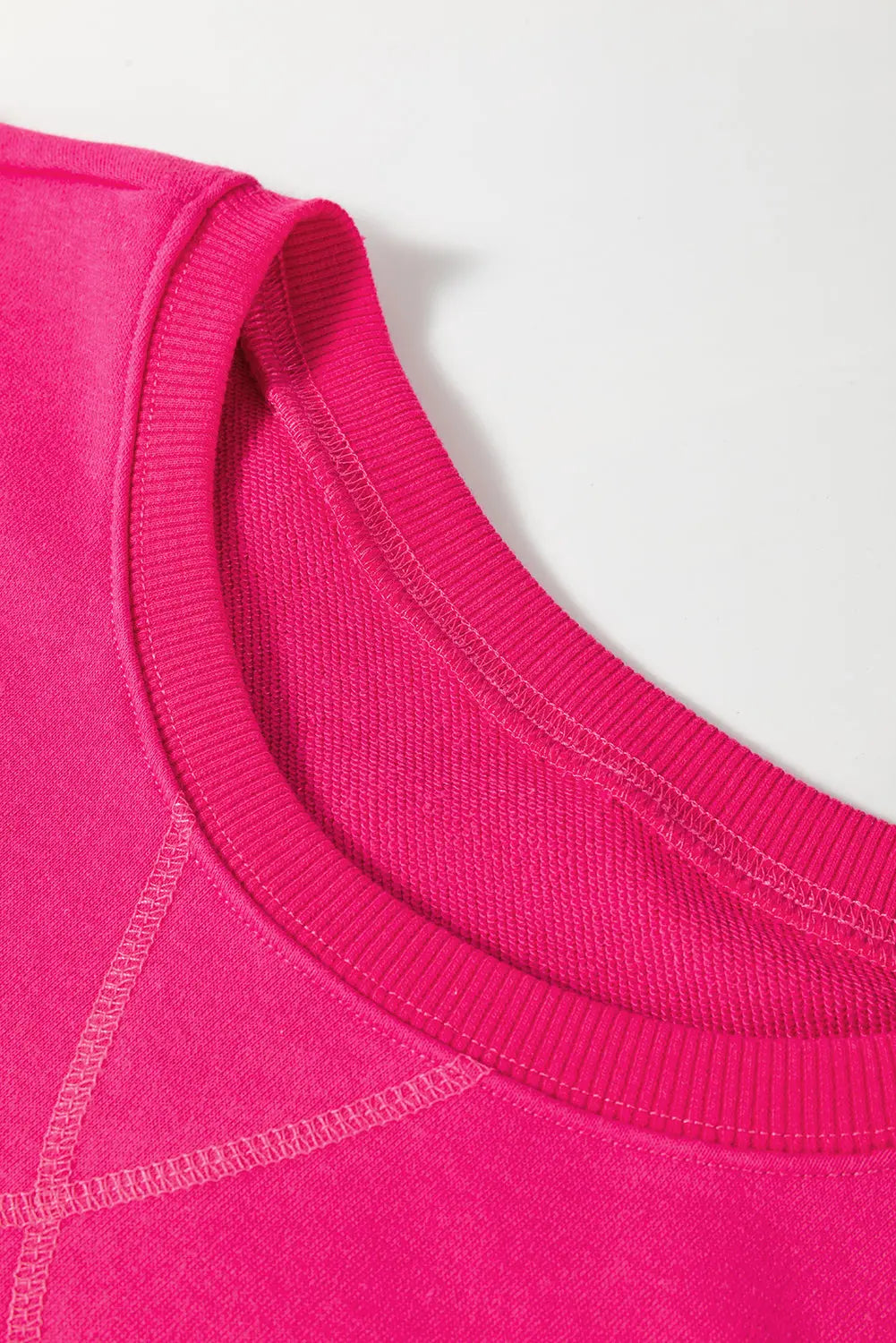 Rose Red Drop Shoulder Crisscross Stitching Pocketed Loose Sweatshirt Beagle Boutique Fashion Outlet