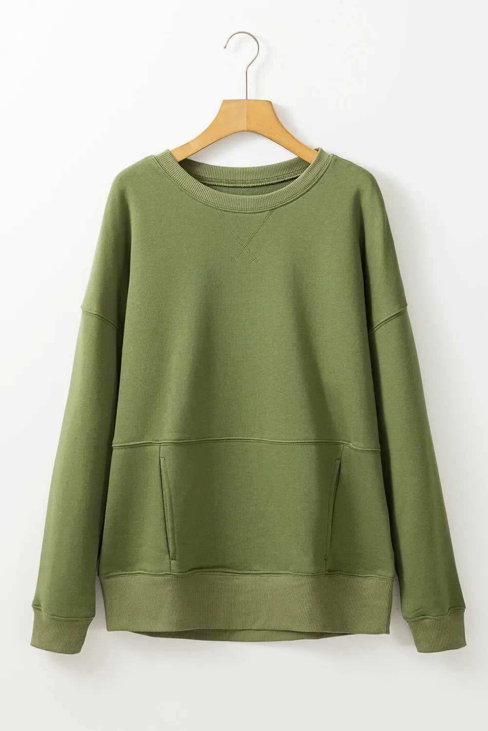 Rose Red Drop Shoulder Crisscross Stitching Pocketed Loose Sweatshirt Beagle Boutique Fashion Outlet
