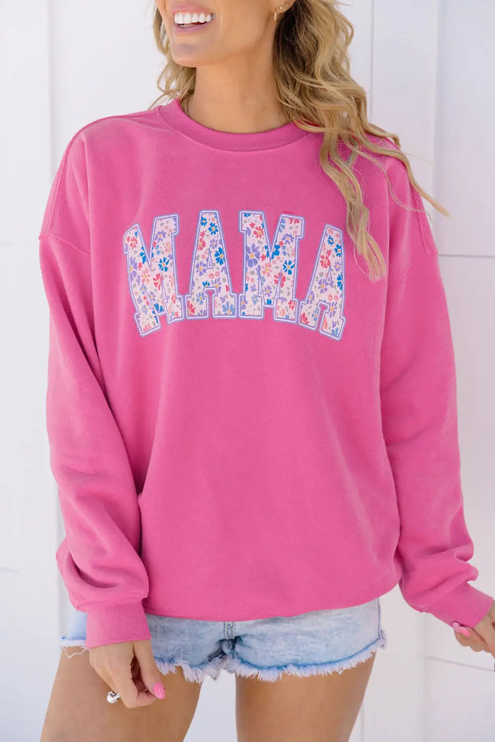 Rose Red Floral MAMA Embroidered Graphic Pullover Sweatshirt Beagle Boutique Fashion Outlet