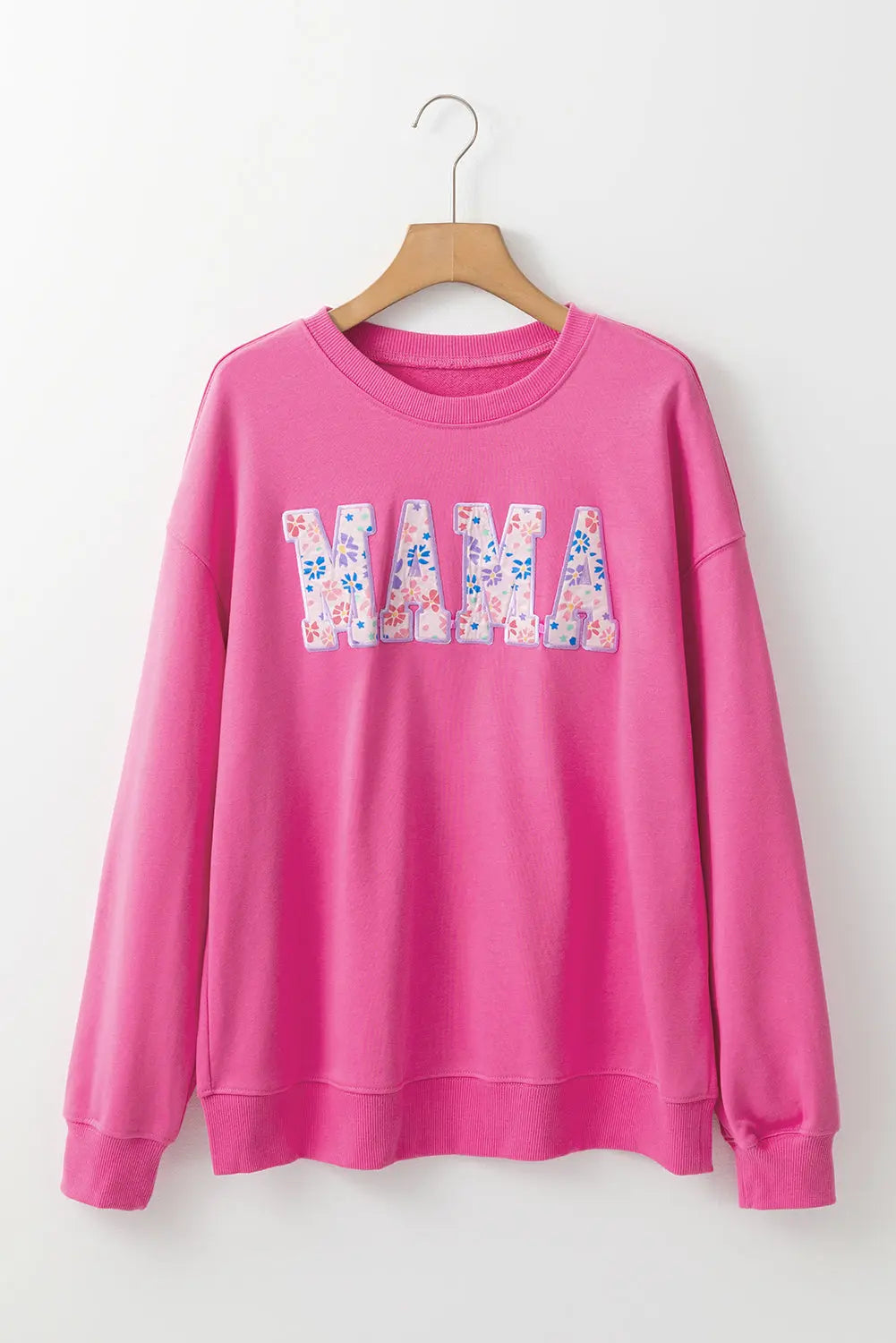 Rose Red Floral MAMA Embroidered Graphic Pullover Sweatshirt Beagle Boutique Fashion Outlet