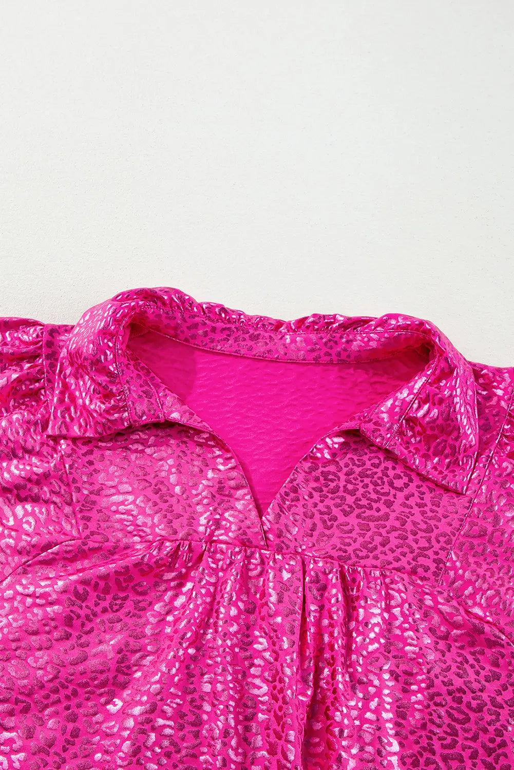 Rose Red Metallic Leopard Print Collared Babydoll Mini Dress - eAura