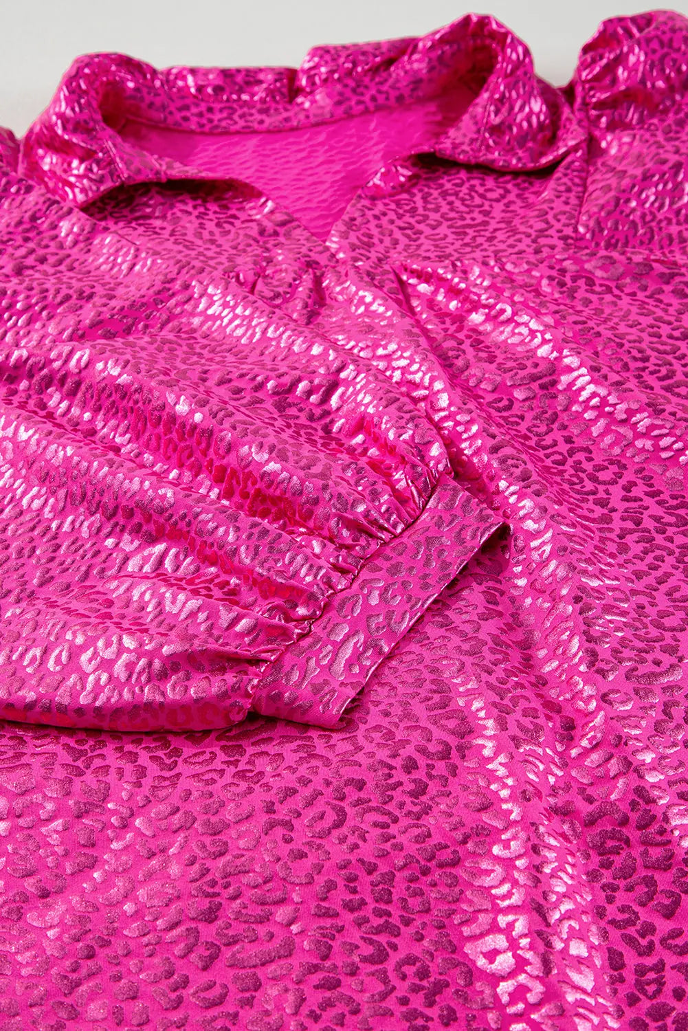 Rose Red Metallic Leopard Print Collared Babydoll Mini Dress - eAura