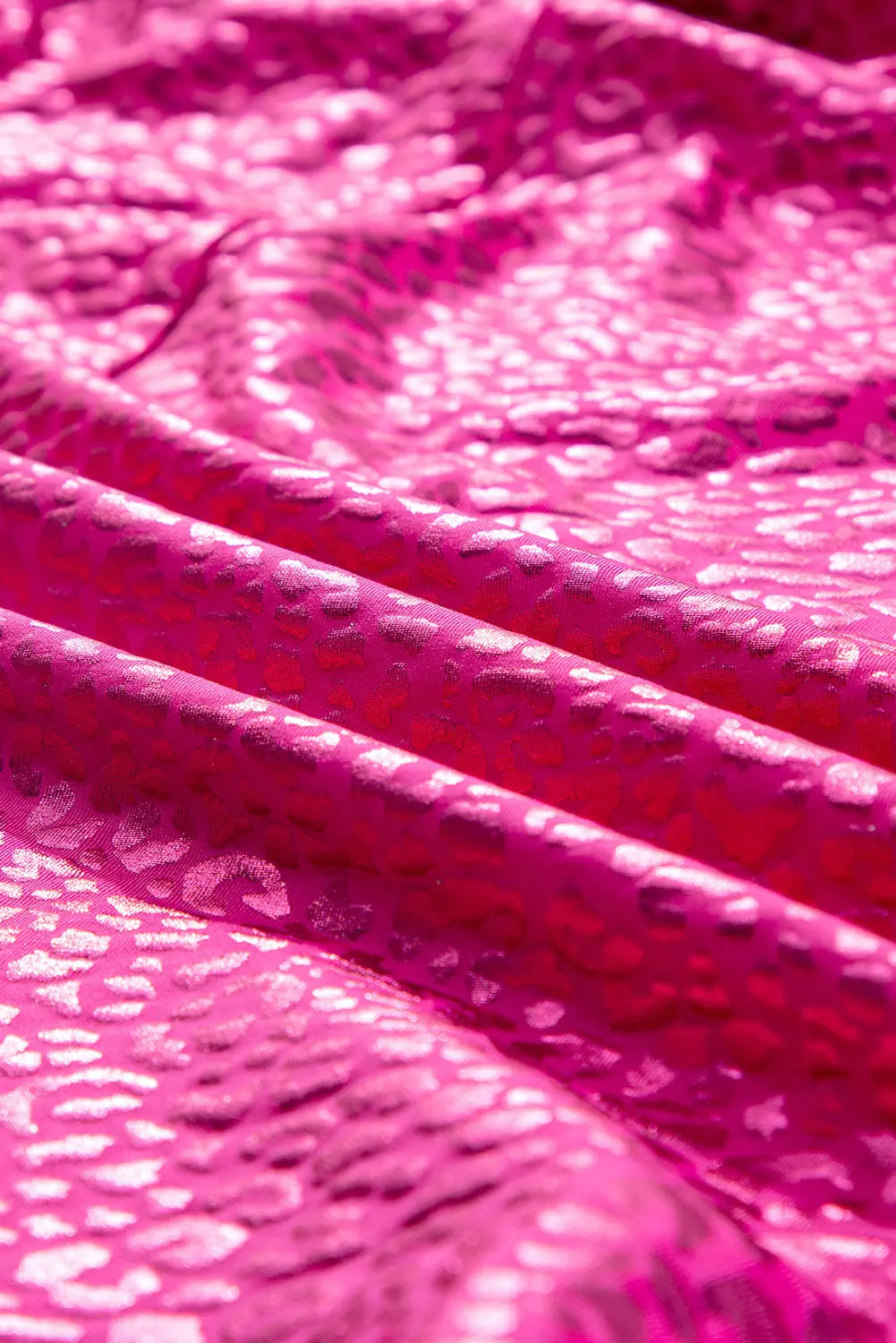 Rose Red Metallic Leopard Print Collared Babydoll Mini Dress - eAura