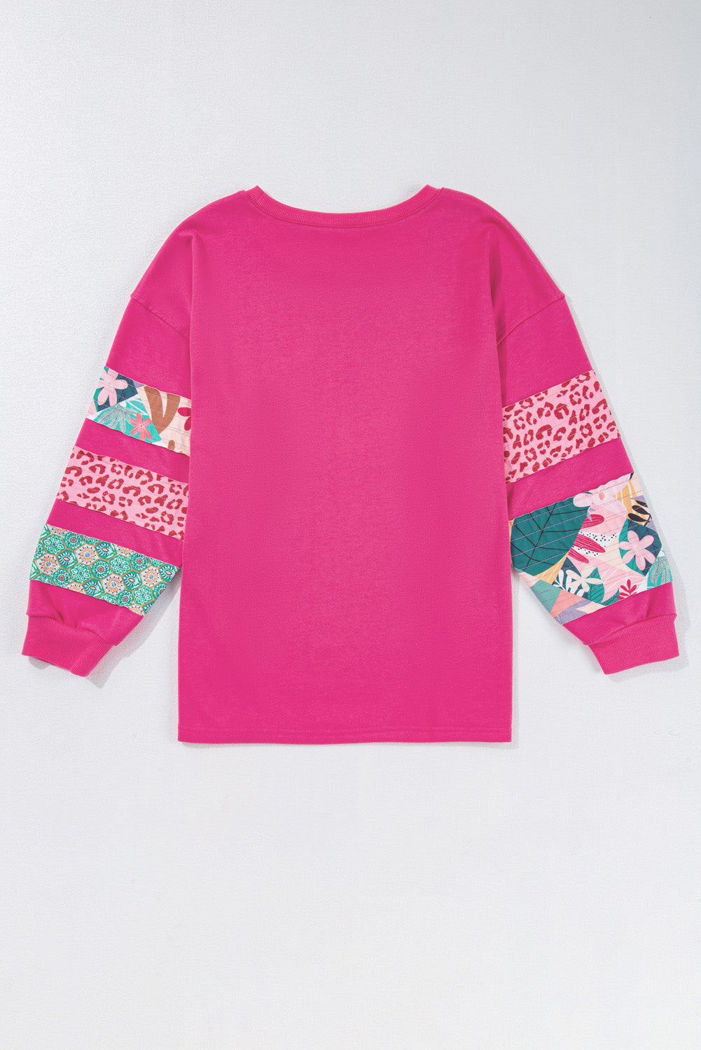 Rose Red Plus Size Printed Patchwork Sleeve Split Sweatshirt - eAura