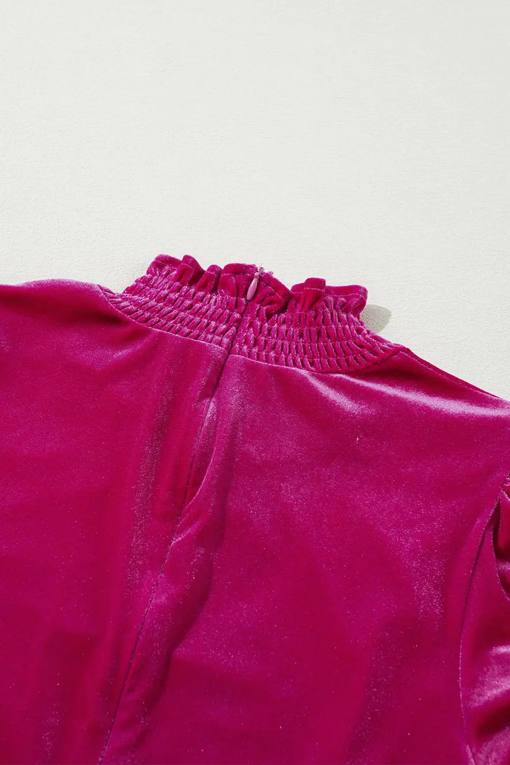 Rose Red Smocked Mock Neck Ruffled Puff Sleeve Velvet Mini Dress Beagle Boutique Fashion Outlet