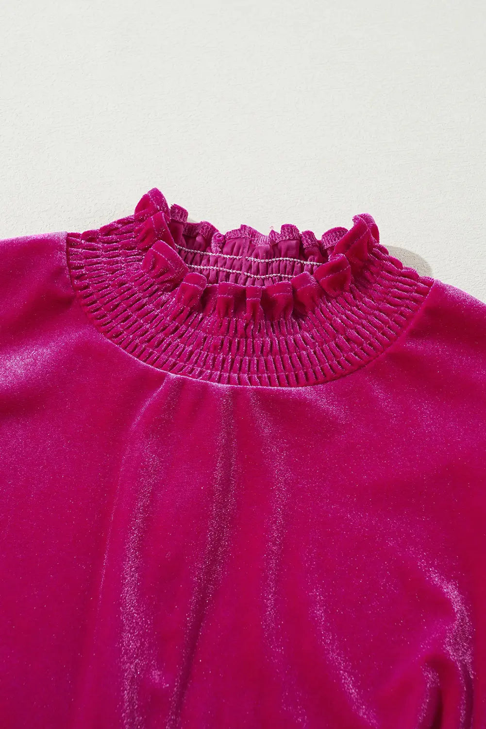 Rose Red Smocked Mock Neck Ruffled Puff Sleeve Velvet Mini Dress Beagle Boutique Fashion Outlet