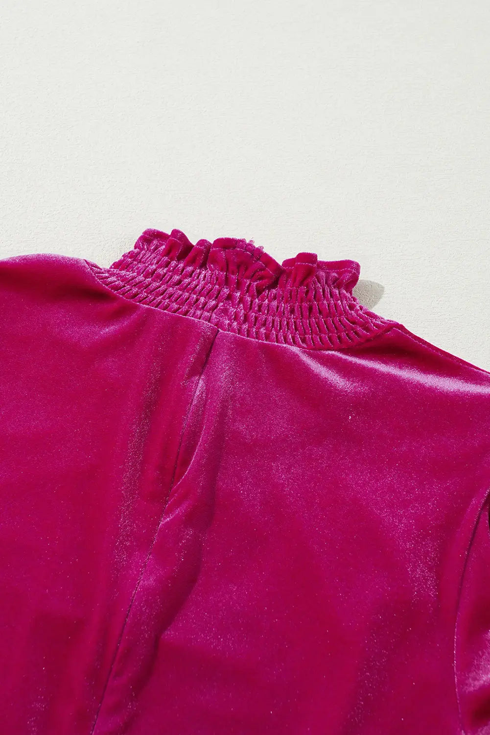 Rose Red Smocked Mock Neck Ruffled Puff Sleeve Velvet Mini Dress Beagle Boutique Fashion Outlet
