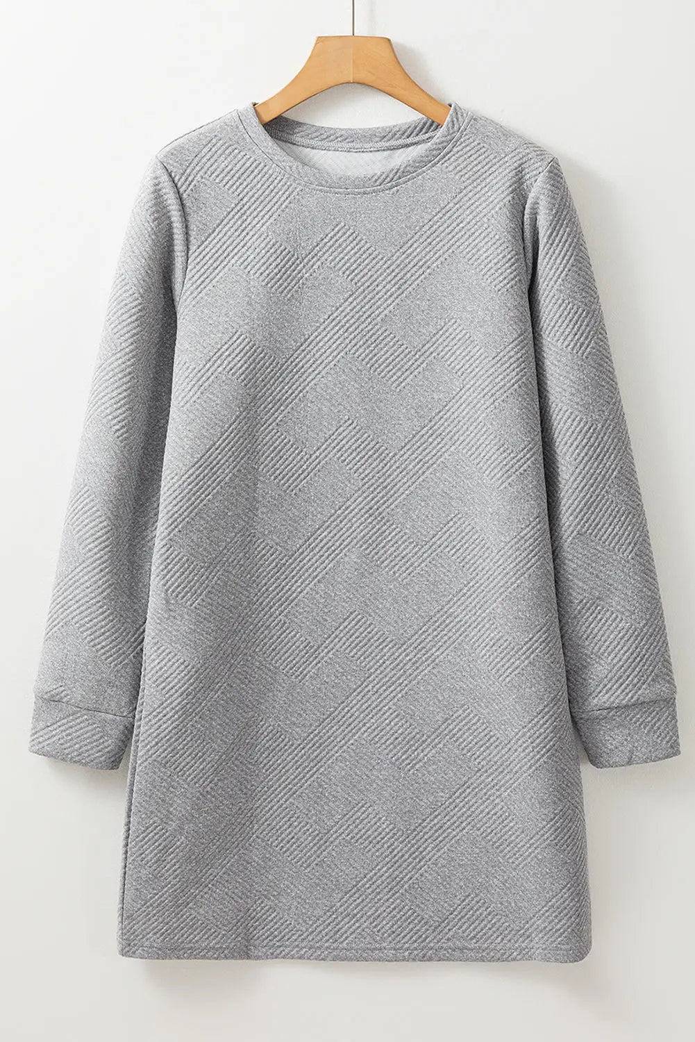 Rose Red Solid Colour Textured Long Sleeve Shift Dress Beagle Boutique Fashion Outlet