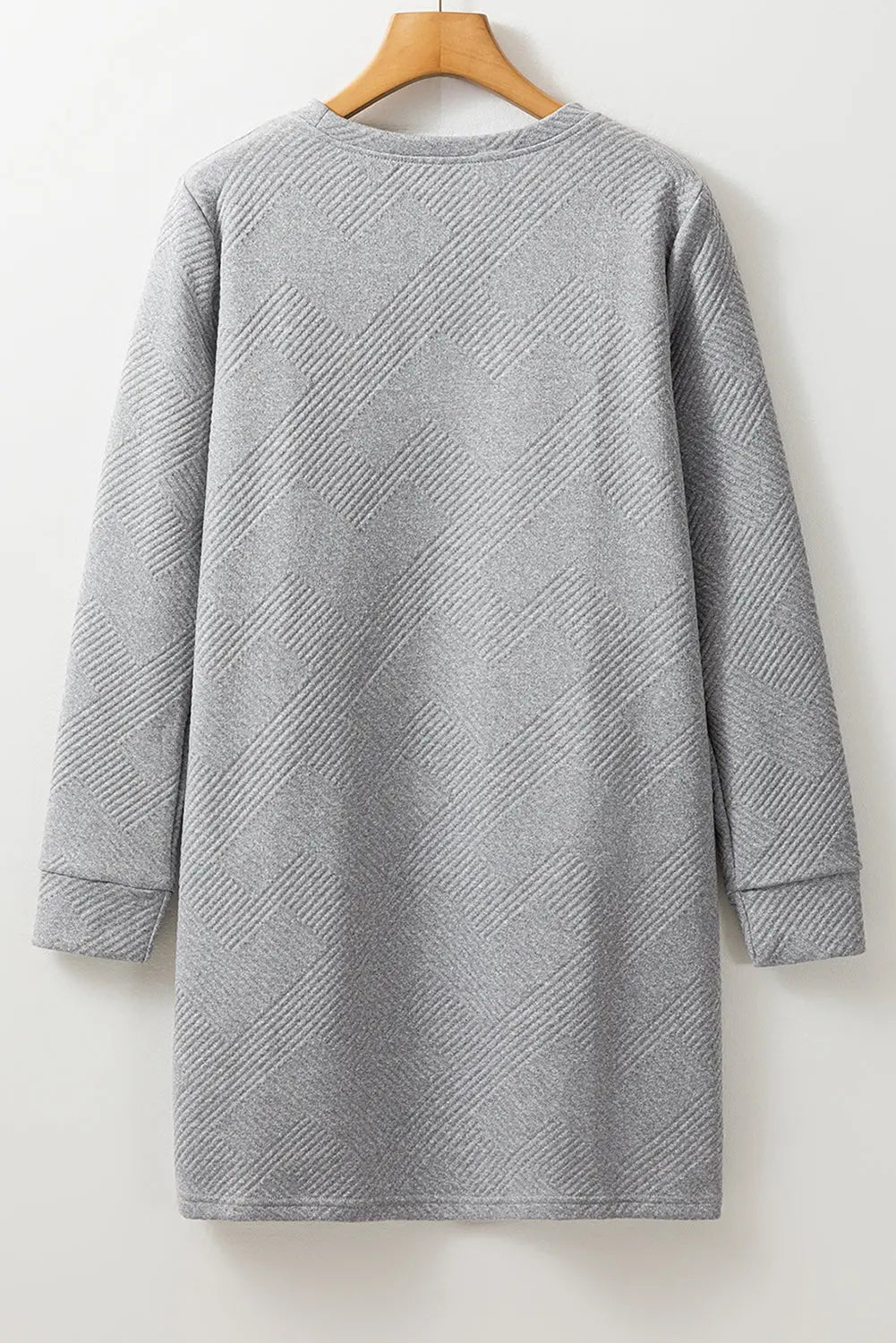 Rose Red Solid Colour Textured Long Sleeve Shift Dress Beagle Boutique Fashion Outlet