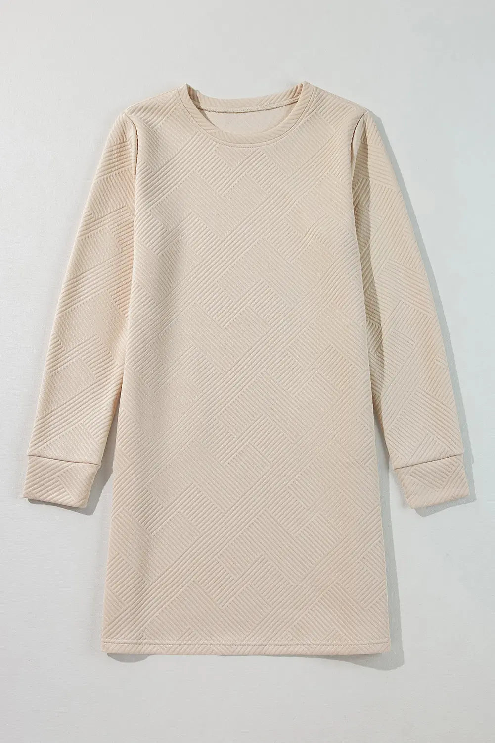 Rose Red Solid Colour Textured Long Sleeve Shift Dress Beagle Boutique Fashion Outlet