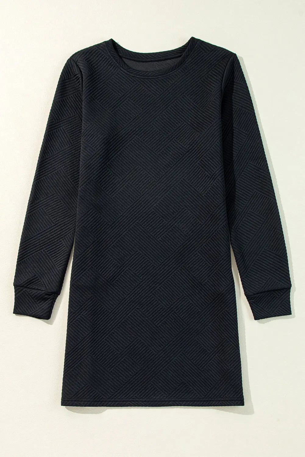 Rose Red Solid Colour Textured Long Sleeve Shift Dress Beagle Boutique Fashion Outlet