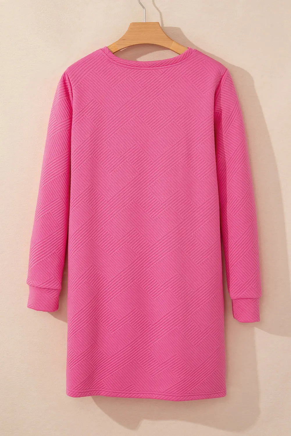 Rose Red Solid Colour Textured Long Sleeve Shift Dress Beagle Boutique Fashion Outlet