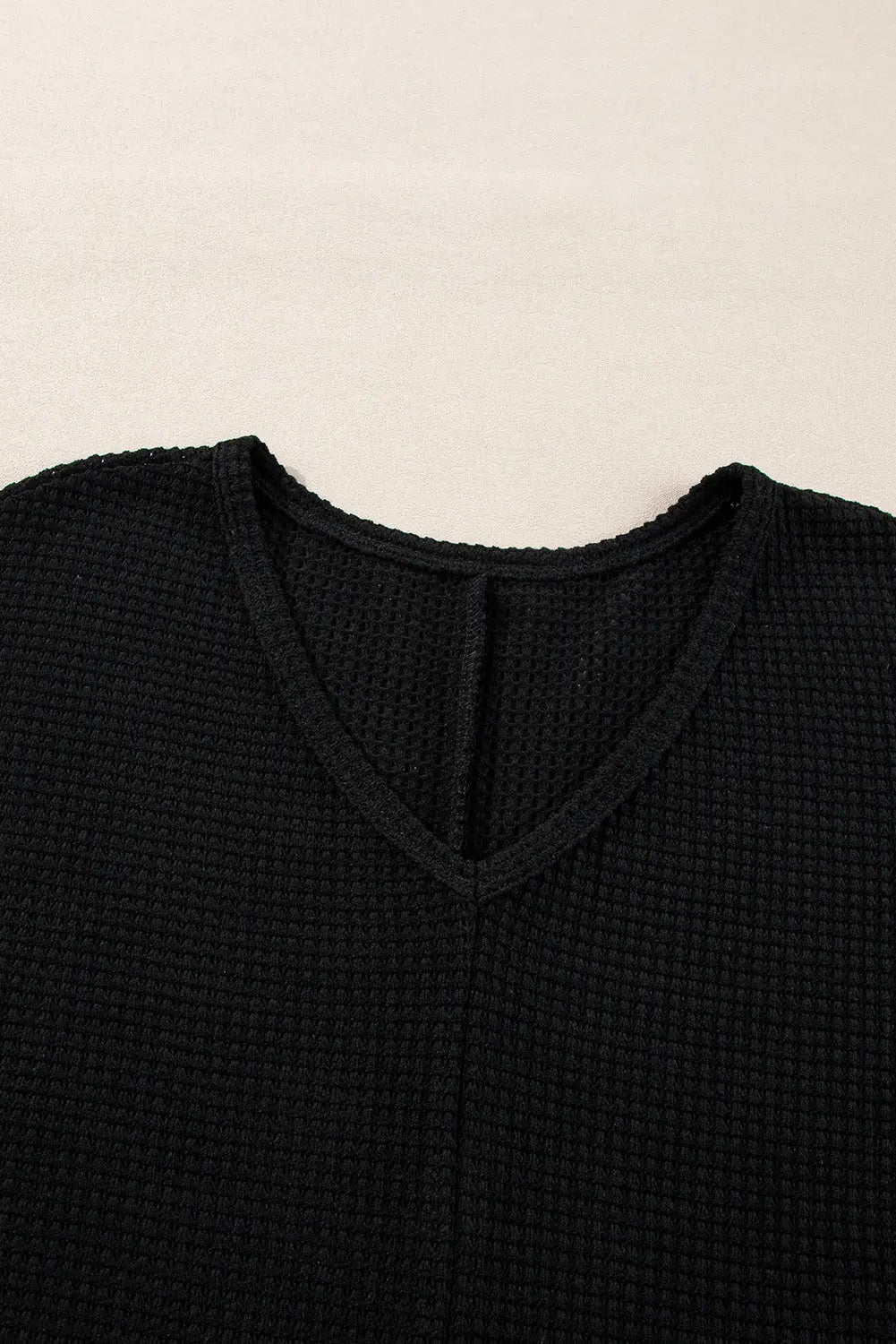 Rose Red Waffle Knit Side Slits Loose Fit V Neck Top eAura