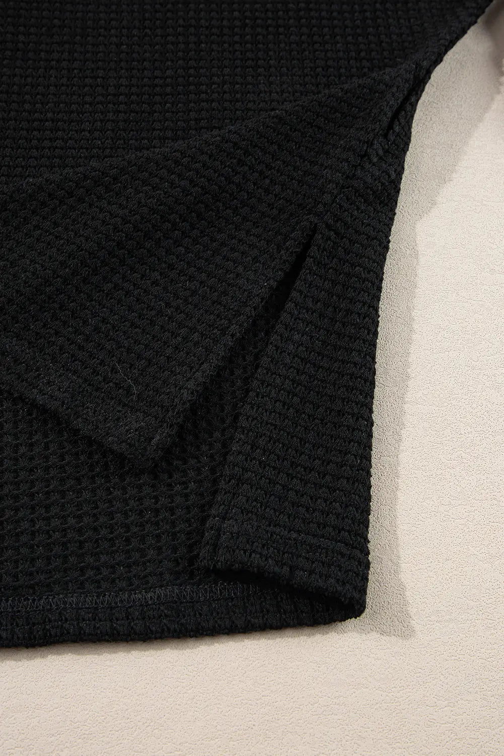Rose Red Waffle Knit Side Slits Loose Fit V Neck Top eAura