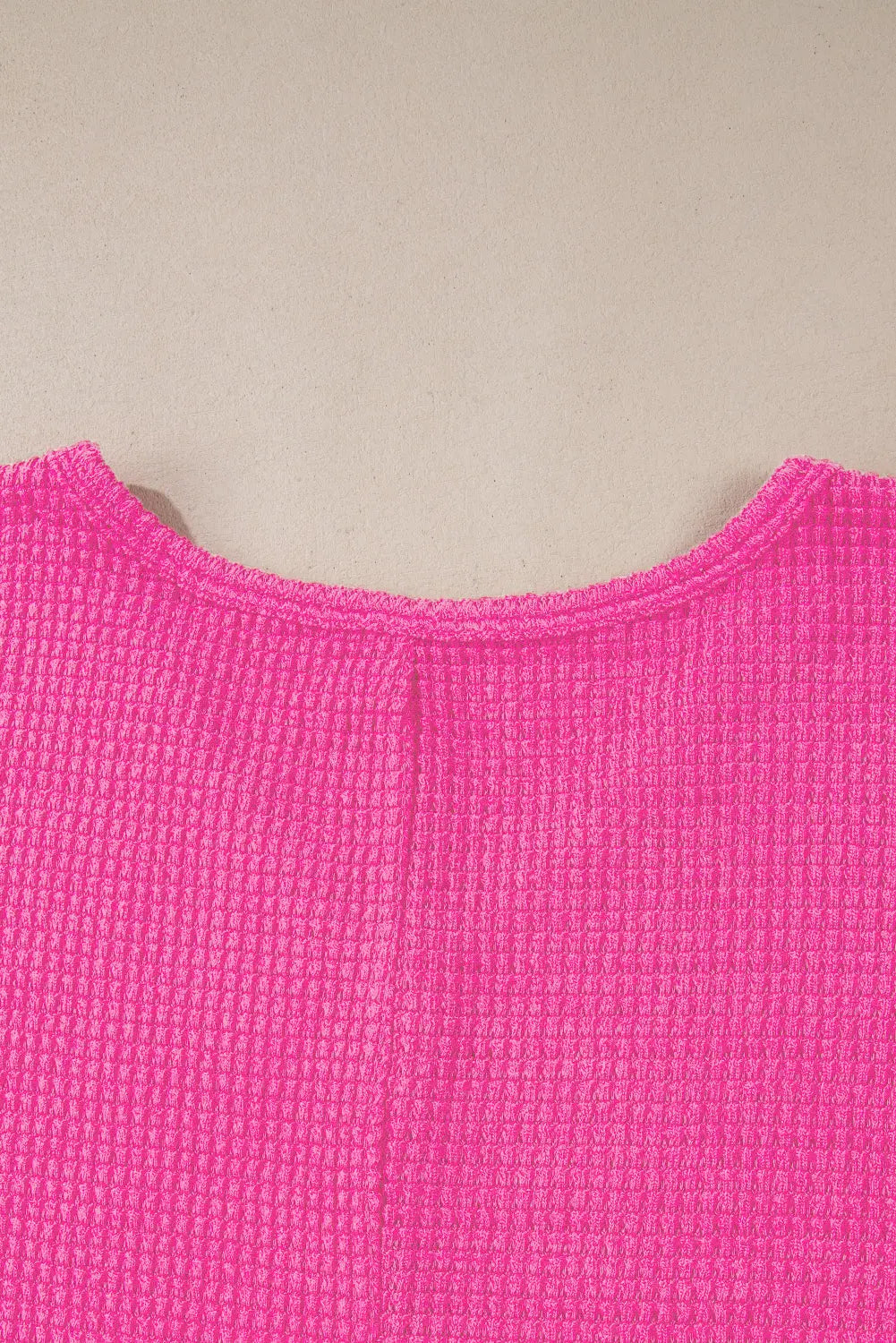Rose Red Waffle Knit Side Slits Loose Fit V Neck Top eAura