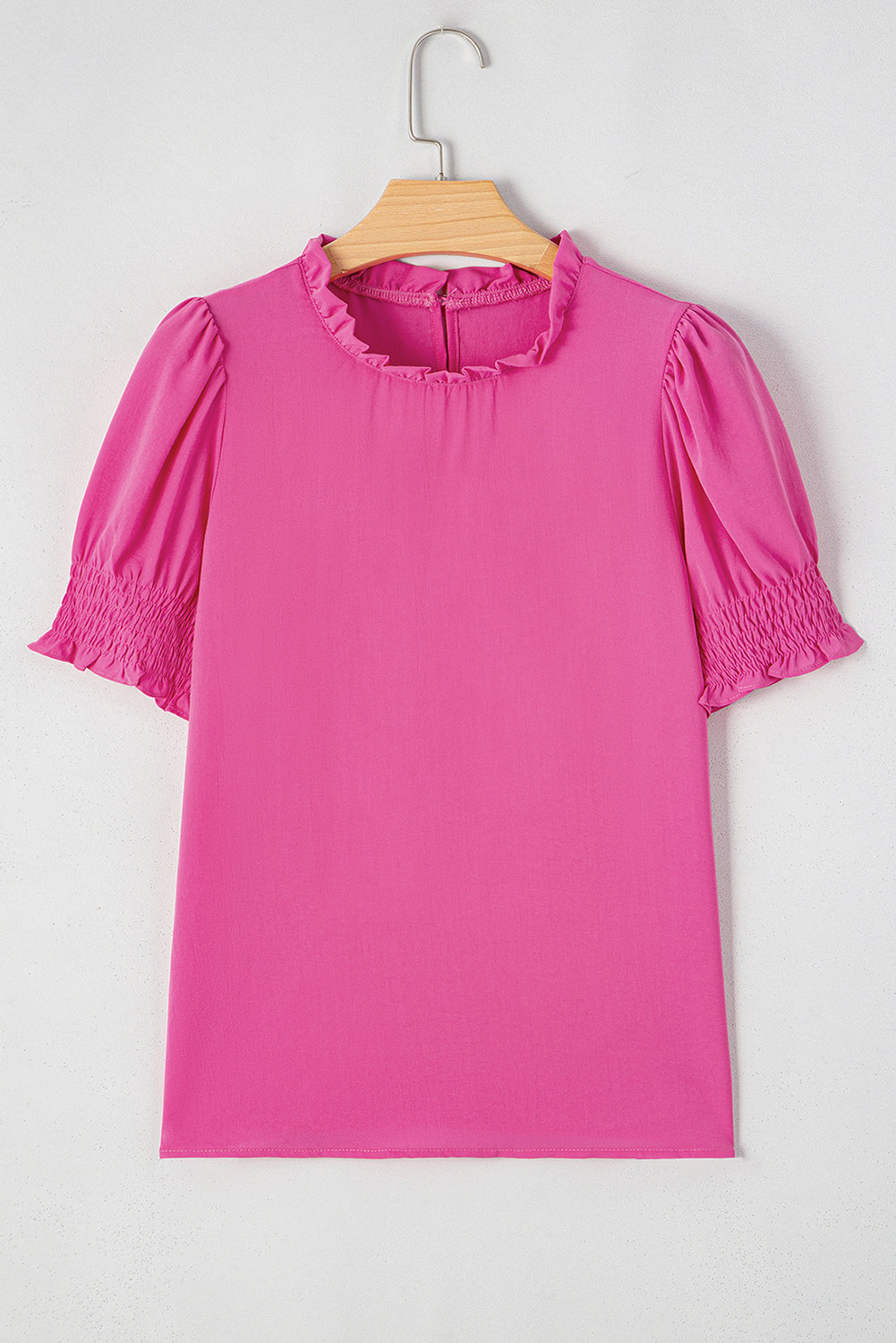Rose Solid Colour Smocked Puff Sleeve Blouse - eAura