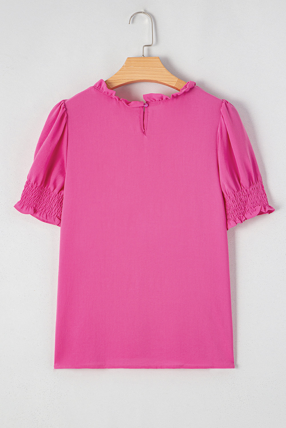 Rose Solid Colour Smocked Puff Sleeve Blouse - eAura