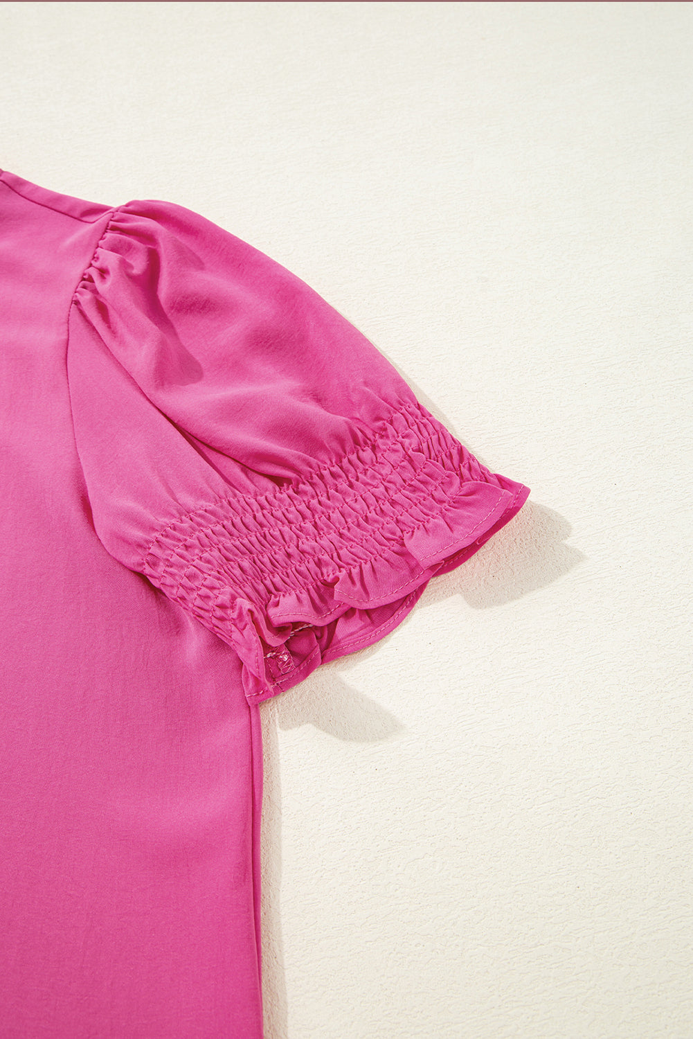 Rose Solid Colour Smocked Puff Sleeve Blouse - eAura