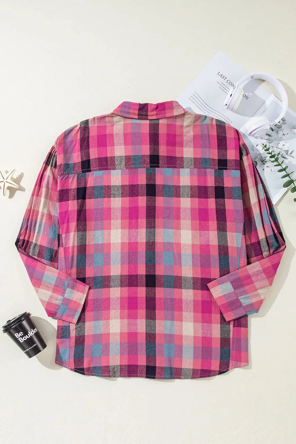 Rose Stripe Plus Size Checkered Print Button up Shirt - BB Fashion Outlet