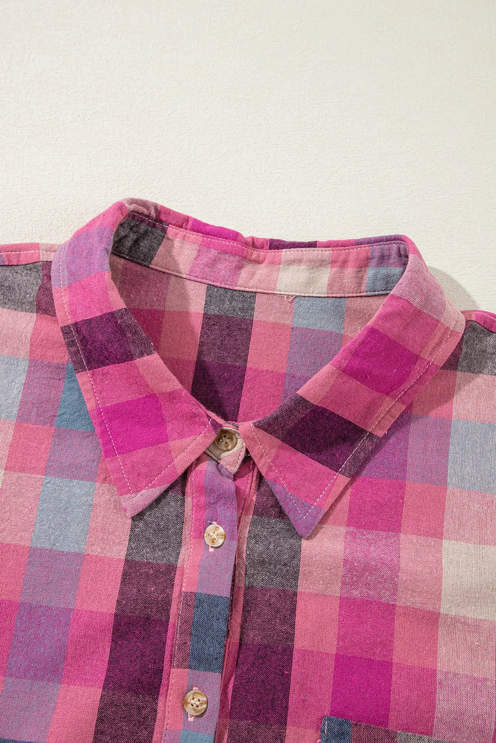 Rose Stripe Plus Size Checkered Print Button up Shirt - BB Fashion Outlet