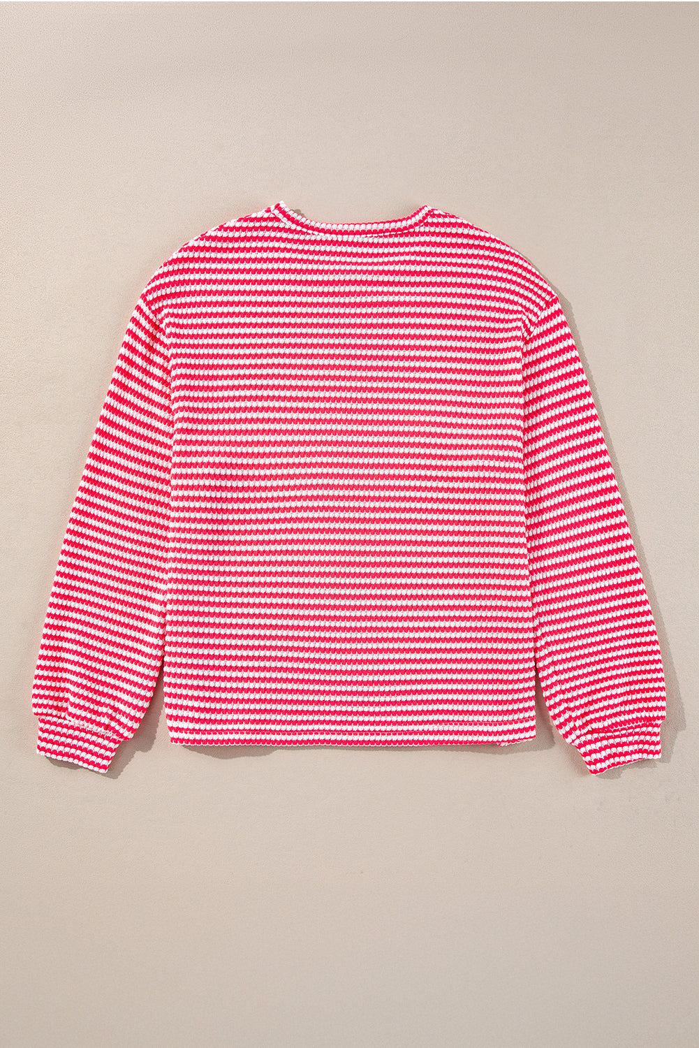 Rose Stripe Round Neck Drop Shoulder Long Sleeve Top - eAura