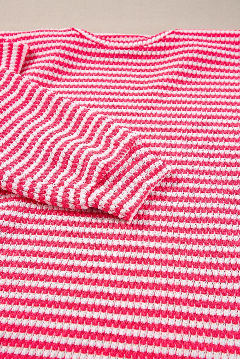 Rose Stripe Round Neck Drop Shoulder Long Sleeve Top - eAura