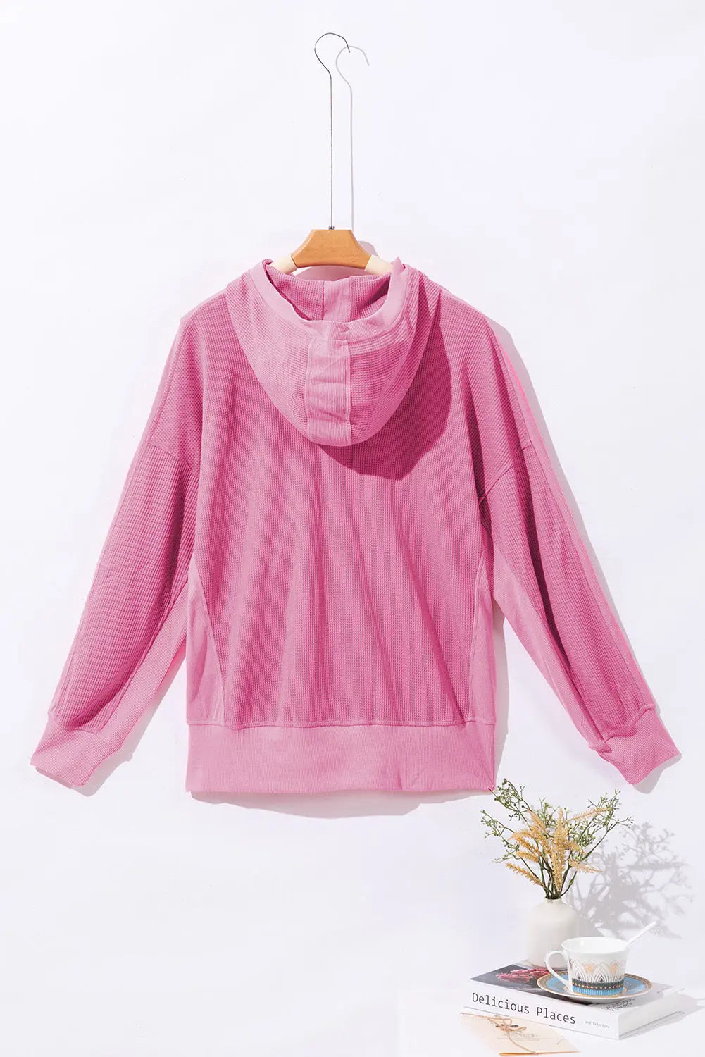 Rose Thermal Waffle Knit Full Zipper Hooded Jacket - eAura