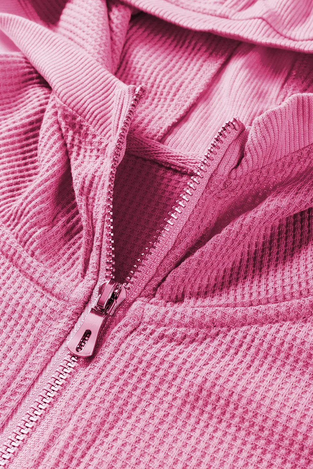 Rose Thermal Waffle Knit Full Zipper Hooded Jacket - eAura