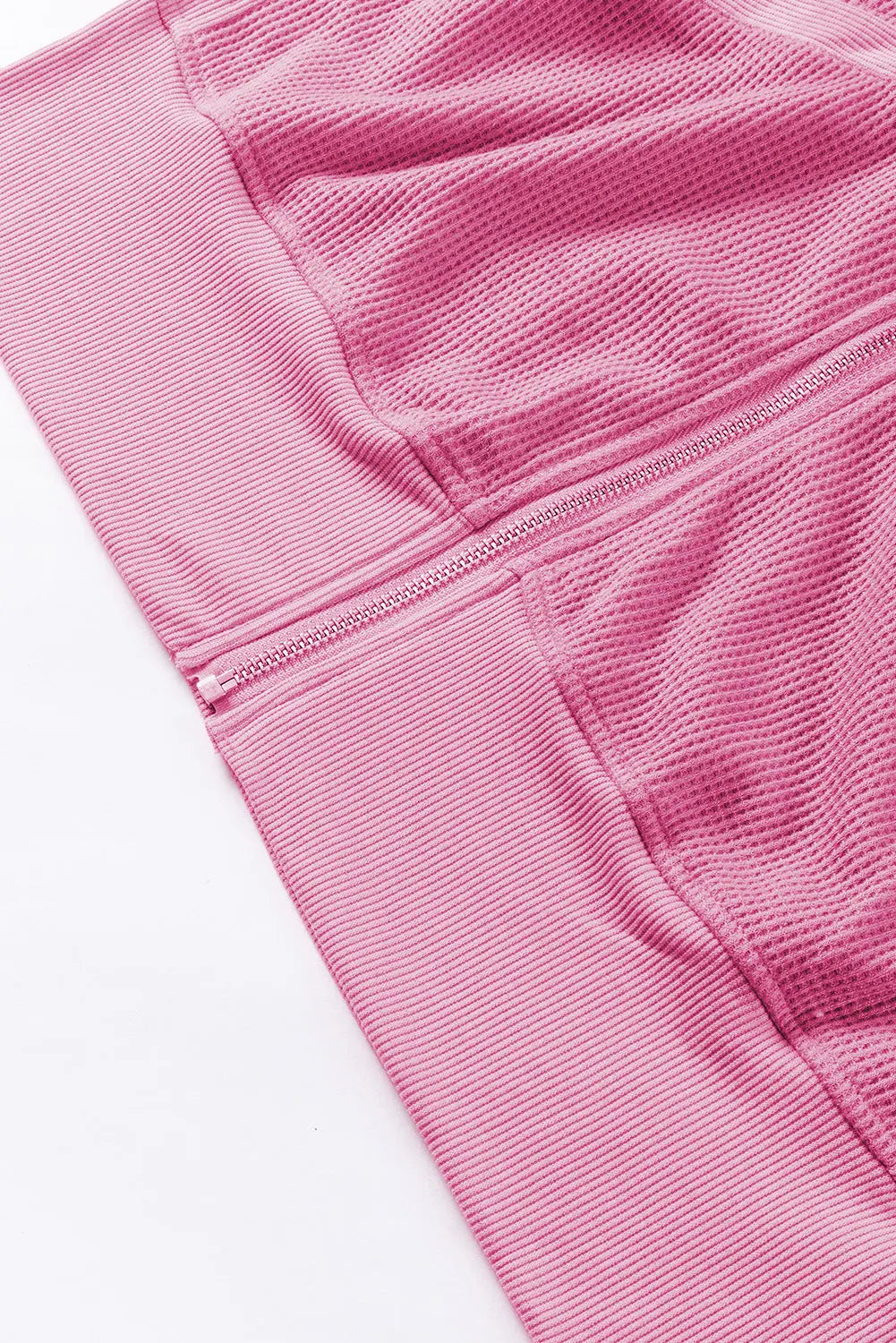 Rose Thermal Waffle Knit Full Zipper Hooded Jacket - eAura