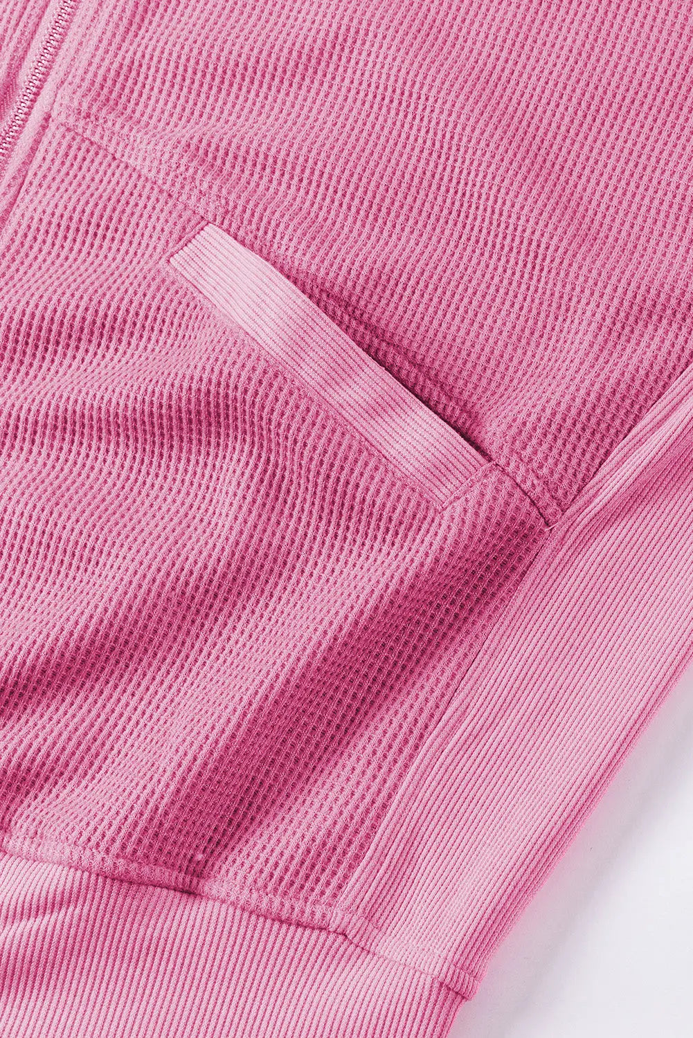 Rose Thermal Waffle Knit Full Zipper Hooded Jacket - eAura