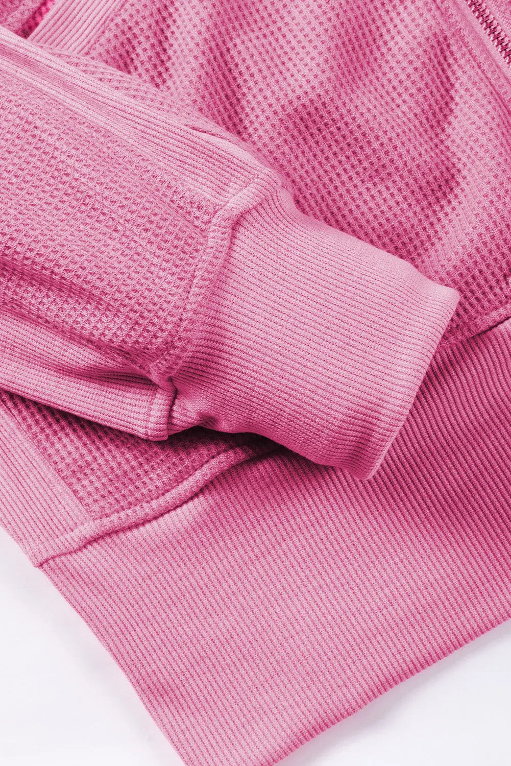 Rose Thermal Waffle Knit Full Zipper Hooded Jacket - eAura