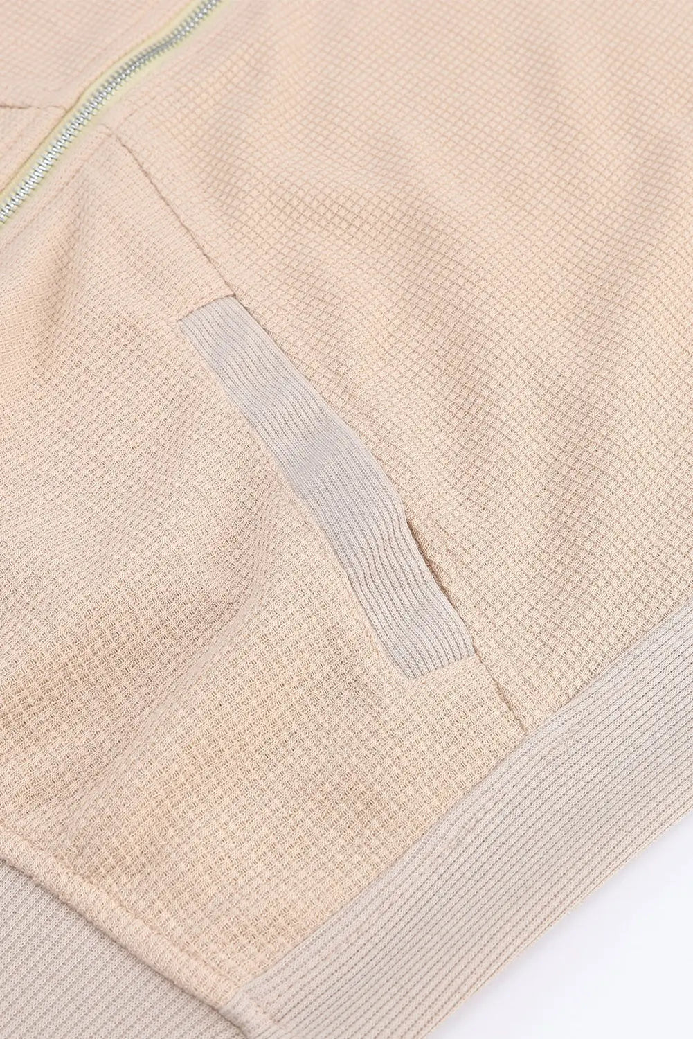 Rose Thermal Waffle Knit Full Zipper Hooded Jacket - eAura