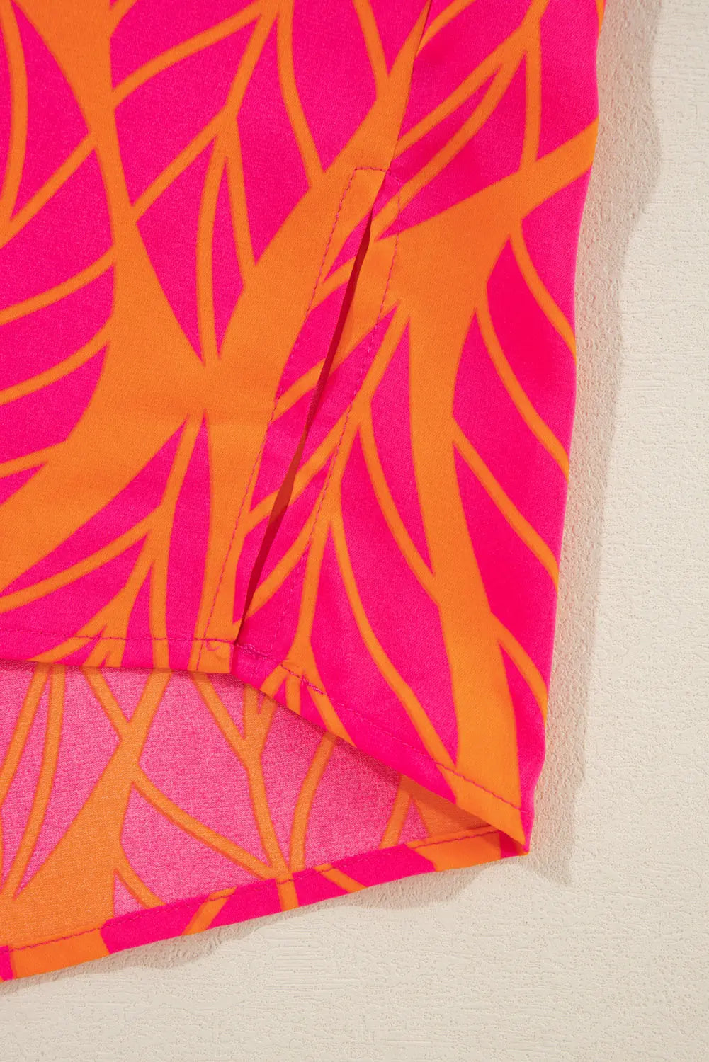 Rose Tropical Leaf Print Smocked Puff Sleeve Blouse Beagle Boutique Fashion Outlet