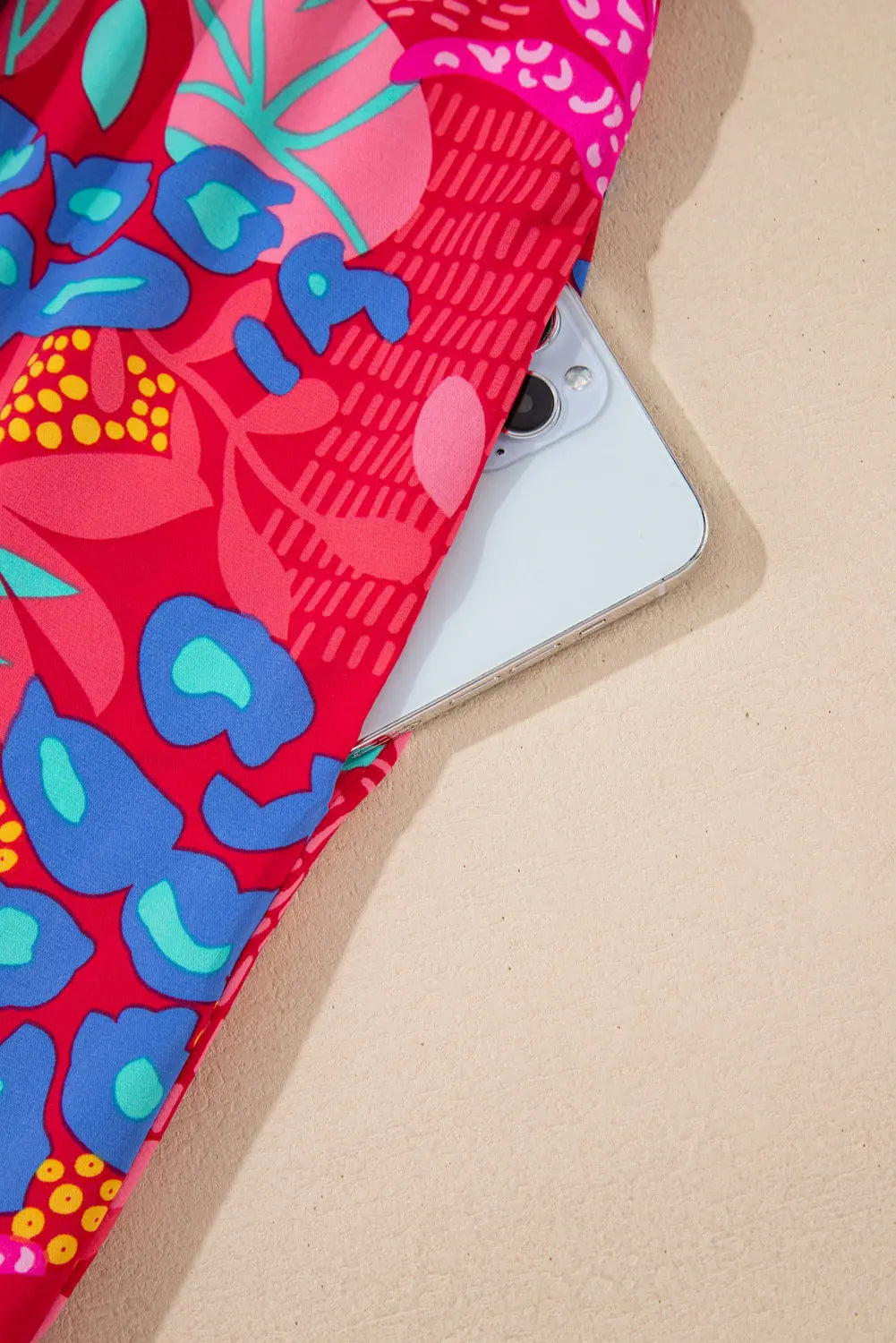 Rose Tropical Printed Lantern Sleeve V Neck Ruffled Plus Size Mini Dress - eAura