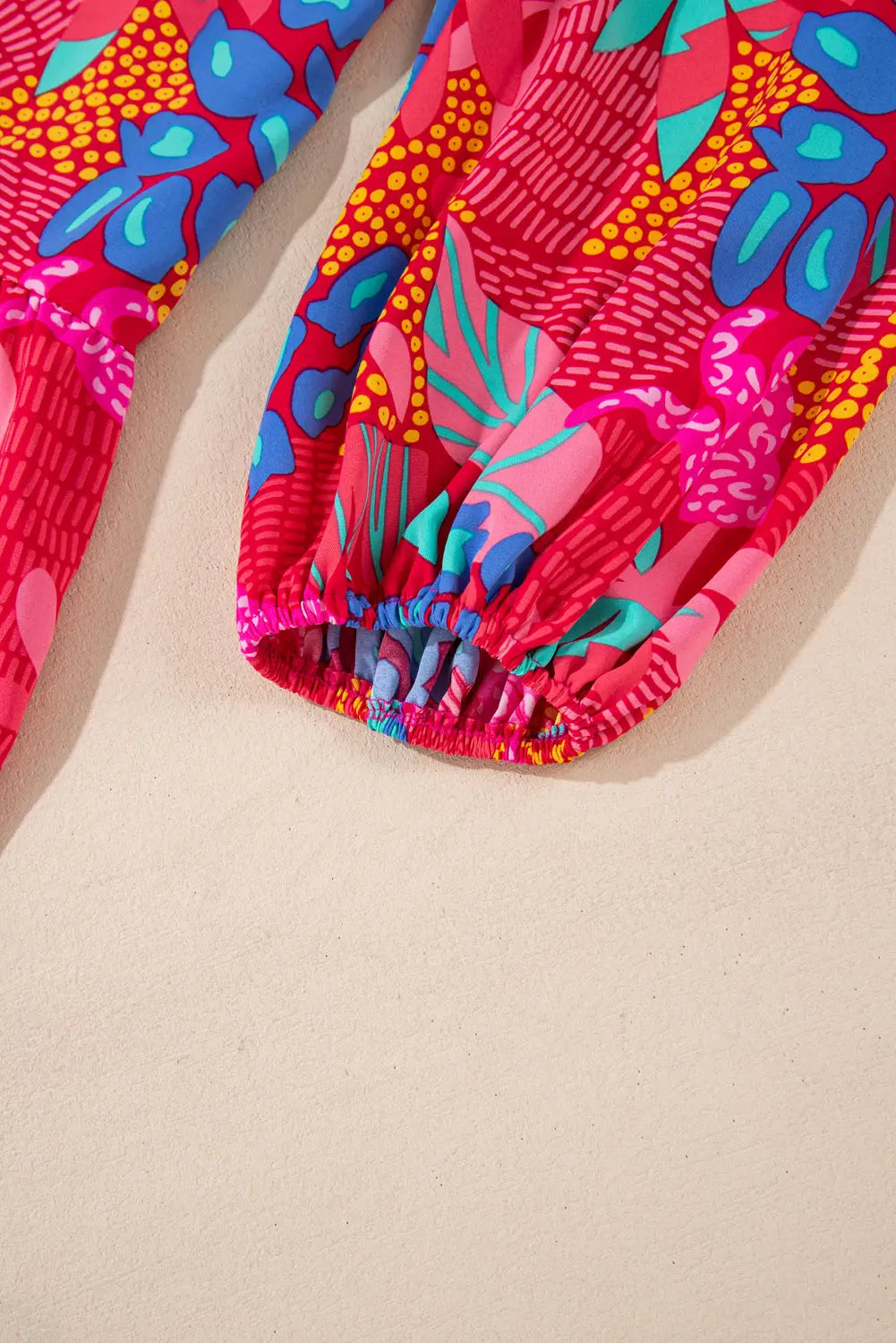 Rose Tropical Printed Lantern Sleeve V Neck Ruffled Plus Size Mini Dress - eAura