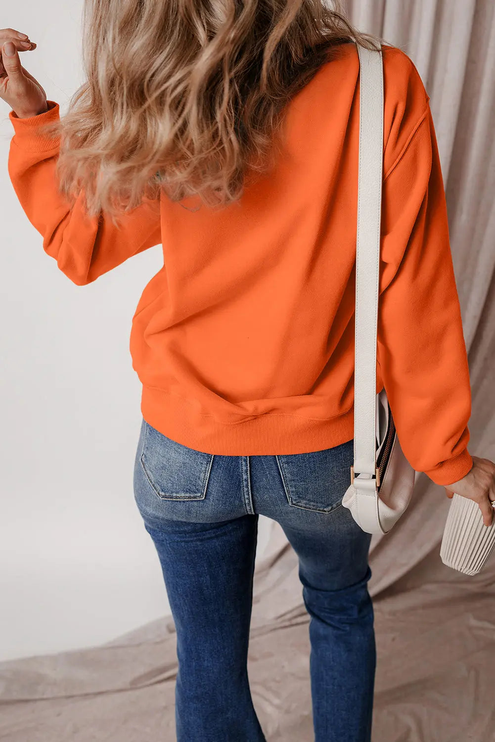Russet Orange Solid Fleece Lined Drop Shoulder Terry Sweatshirt eAura