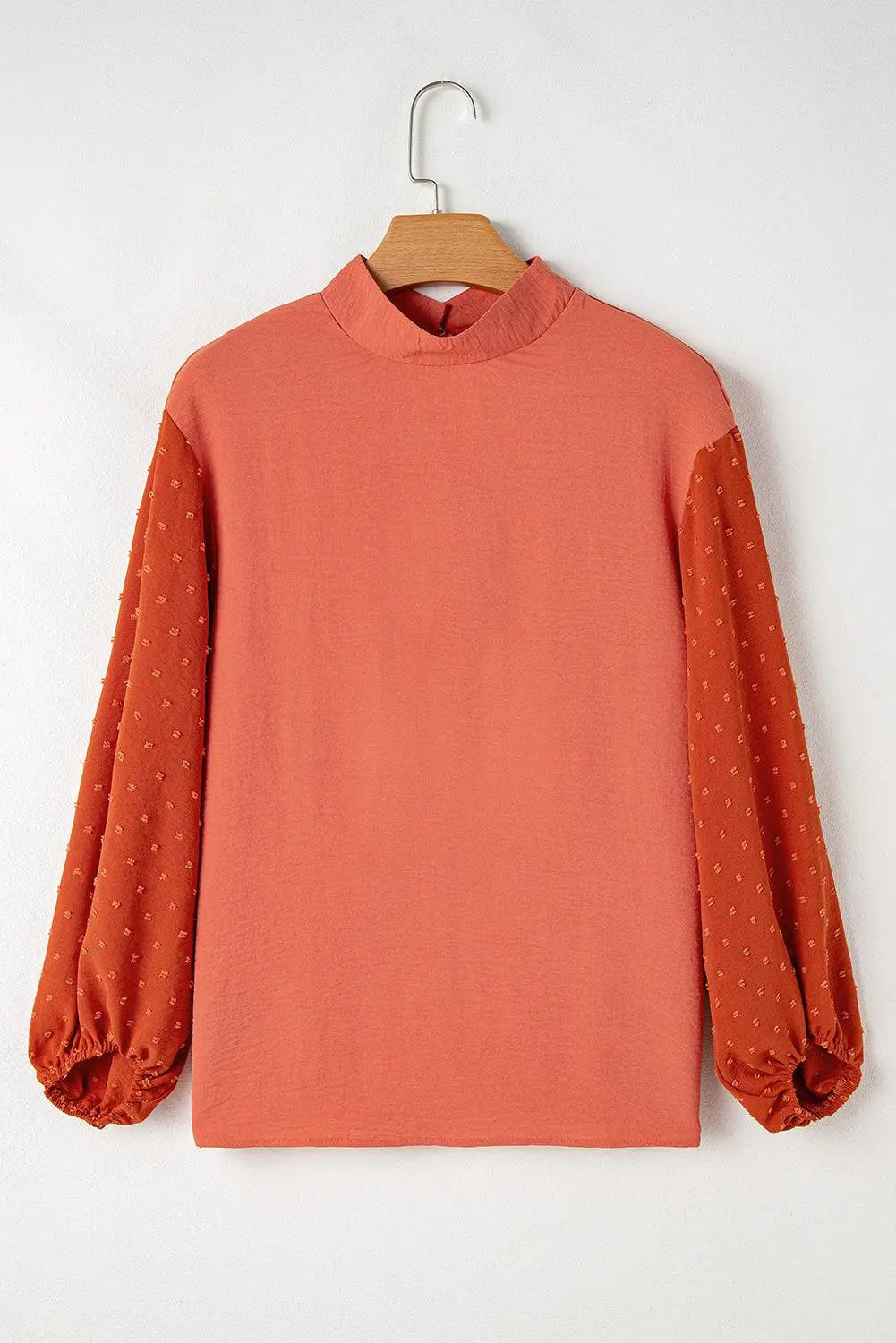 Russet Orange Swiss Dot Balloon Sleeve Loose Blouse - BB Fashion Outlet