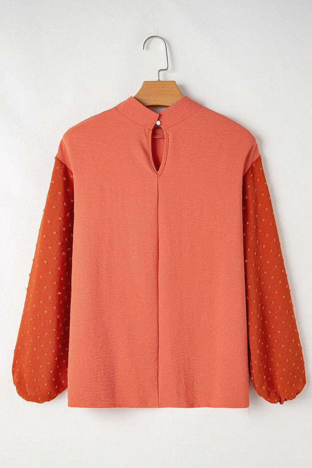 Russet Orange Swiss Dot Balloon Sleeve Loose Blouse - BB Fashion Outlet