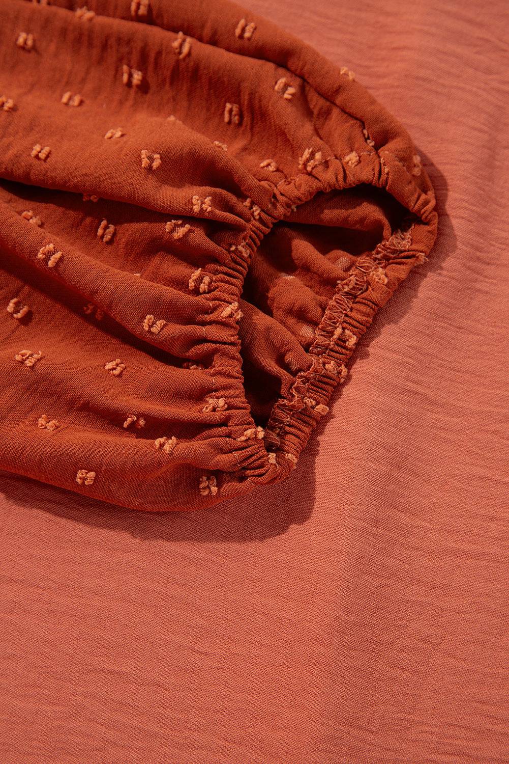 Russet Orange Swiss Dot Balloon Sleeve Loose Blouse - BB Fashion Outlet
