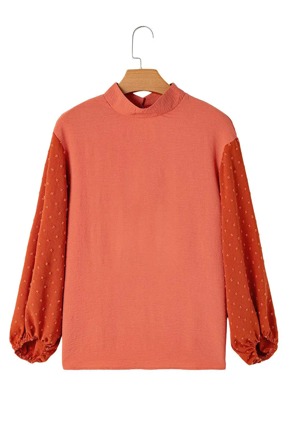 Russet Orange Swiss Dot Balloon Sleeve Loose Blouse - BB Fashion Outlet