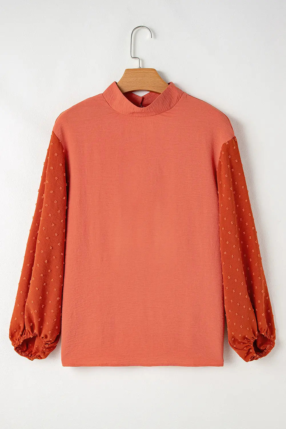 Russet Orange Swiss Dot Balloon Sleeve Loose Blouse - eAura